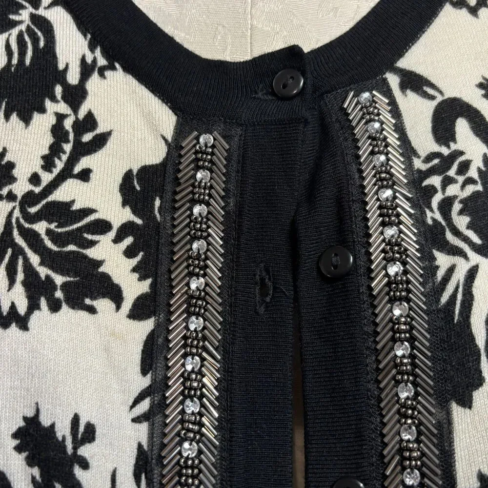 Marled Sequin Trim Front Button Up Cardigan Sweater Old Money Chic Plus Size 2X
